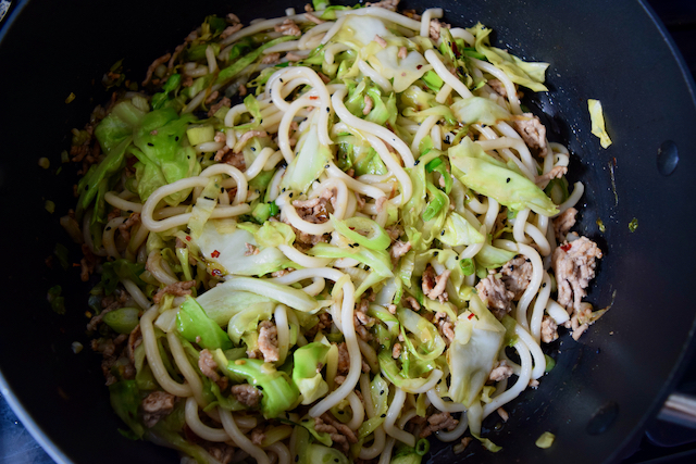 Sesame Pork Udon Noodles recipe from Lucy Loves Food Blog