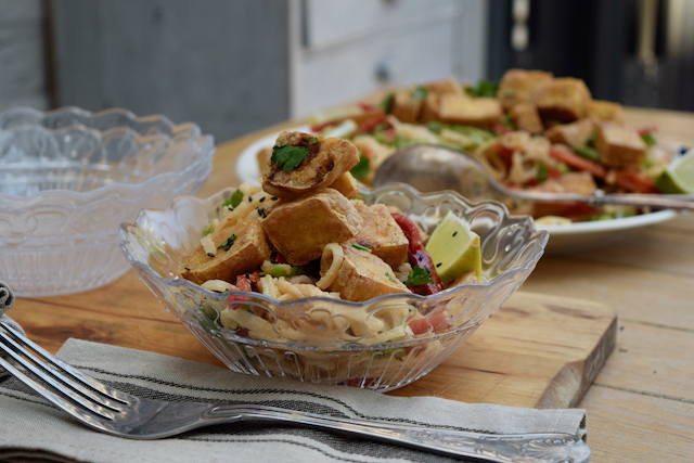 Peanut Sesame Noodle Salad with Crispy Tofu recipe from Lucy Loves